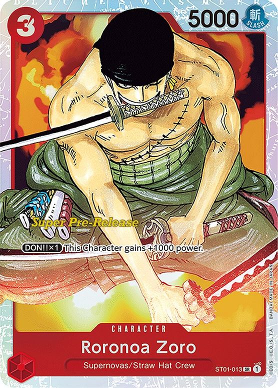 Roronoa Zoro from One Piece Trading Card Game Super Pre Release (ST01)